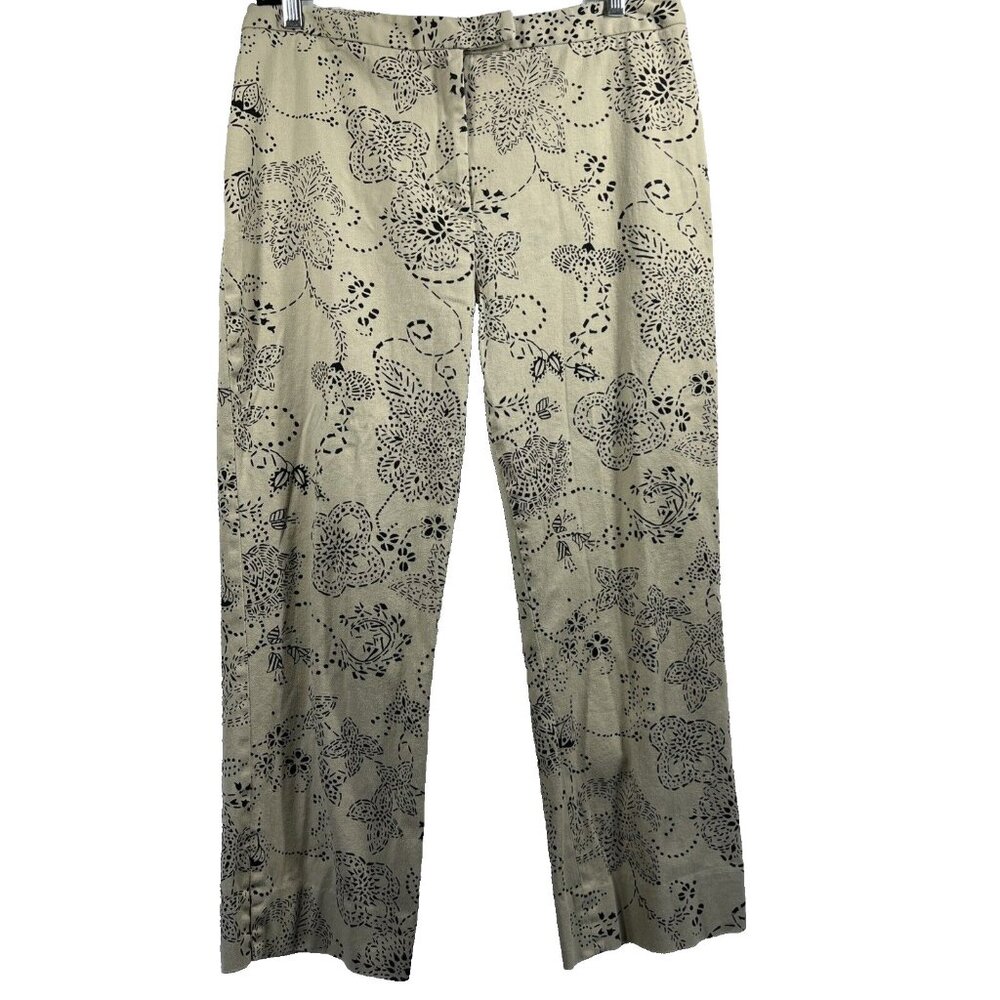 Harolds Vintage Women's Trousers Pants Size 12 Black Beige Paisley Slits Stretch